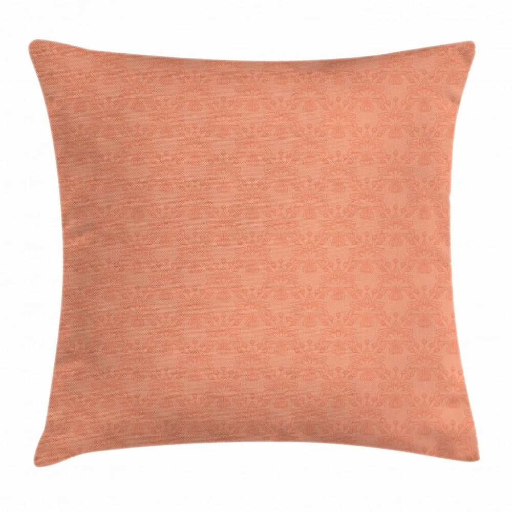Peach Throw Pillow Cushion Cover, Flower Ornate Pattern Nature Inspired