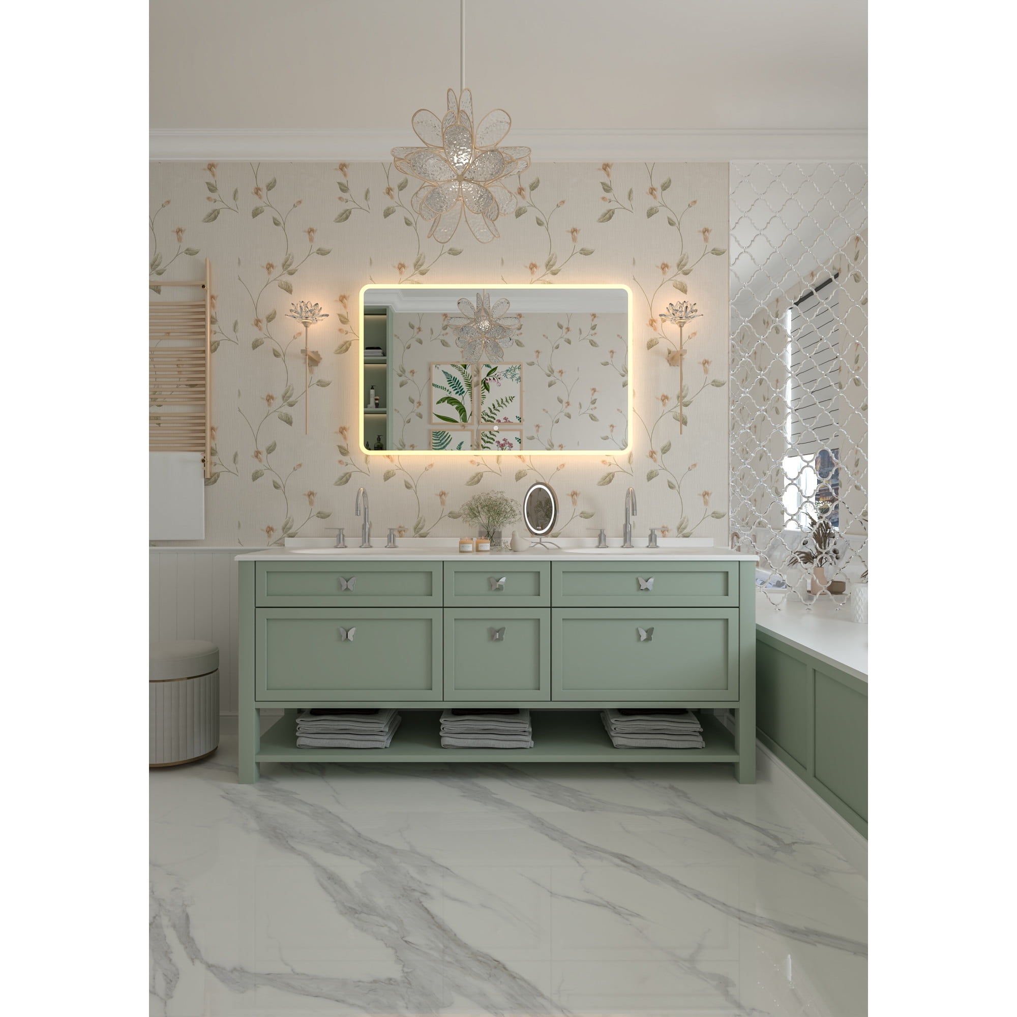 Kingston Brass MR2024830 Aurora 30-Inch x 48-Inch LED Bathroom Mirror, Front and Back Light, Anti-Fog, Dimmable Touch Sensor Lighted Mirror in Silver