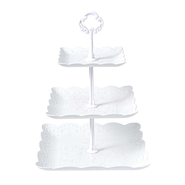 Soporte para cupcakes, platos para aperitivos y frutas, estante de exhibición multiusos para mesa de postre, bandeja de decoración para servir de 3 Ambos blancos Sunnimix Puesto de pasteles