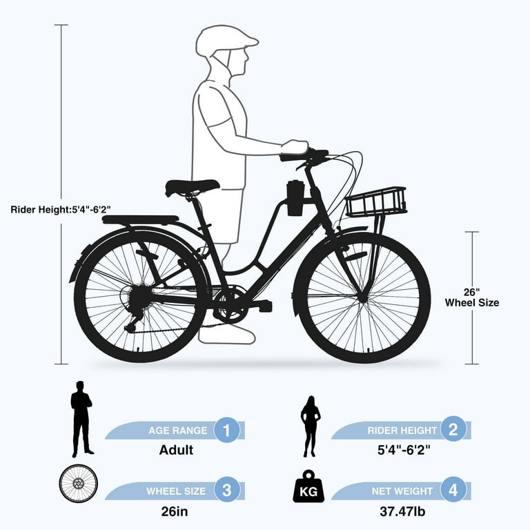 26 Women s Bike with Shimano 7 Speed Grip Shifter and Dual Handbrakes City Bike Ladies Bicycle with Basket Aluminium Alloy Frame Through Commuter Bike for Women Girls Green Walmart