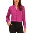 thumbnail image 1 of INSPIRE CHIC Women's Ruffled Stand Collar Long Sleeve Button Office Satin Shirt L Fuchsia, 1 of 6