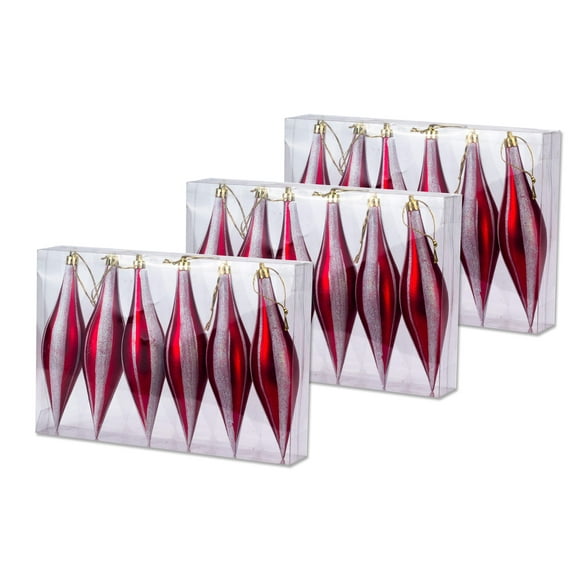 18 Pack 5.5" Red Finial Ornament with White Glitter Stripes