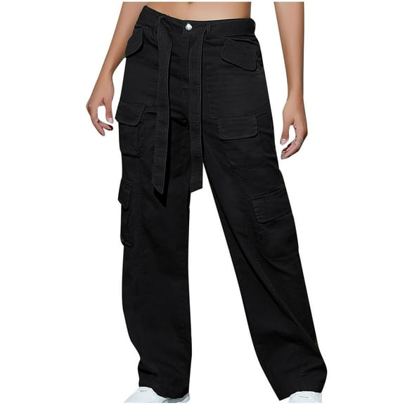 ShomPort Baggy Cargo Pants for Women Drawstring Elastic High Waist Cargo Pants Multiple Pockets Jogger Pants