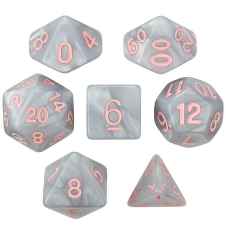 UPC: 0753569818615 | Set of 7 Dice – Fairy Quartz – Pearlized Gray with Pink Paint
