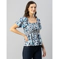 thumbnail image 2 of Moomaya Womens Printed Smocked Top, Puff Elbow Sleeves, Square Neck Top, 2 of 8