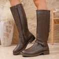 thumbnail image 2 of UngA Women Boot Shark Boots Fold Over Chunky Heel Snip Toe Cowboy Cowgirl Pull On Mid Calf Boots Women Coffee,Size 8, 2 of 7