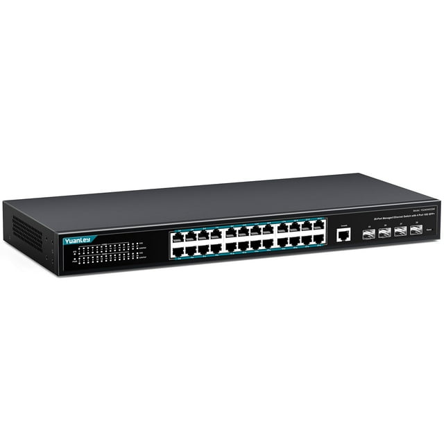 Yuanley Conmutador Administrado Gigabit De 28 Puertos Con 24 Puertos Rj45 De 10/100/1000Mbps 4X 10Gbps Sfp+ L3 Conmutador Ethernet De Administración Inteligente Vlan Qos Acl Ssl Sin Ventilador Compati