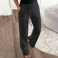 thumbnail image 2 of Ltctricy Women's Cotton Linen Pants High Waisted Drawstring Wide Leg Lounge Pants Casual Palazzo Trousers with Pockets, 2 of 7
