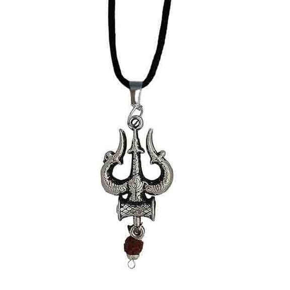 Silver Color Heavy Trishul Mahadeva, Shiva Symbols, Bholenath, Pendant Necklace for Men and Women
