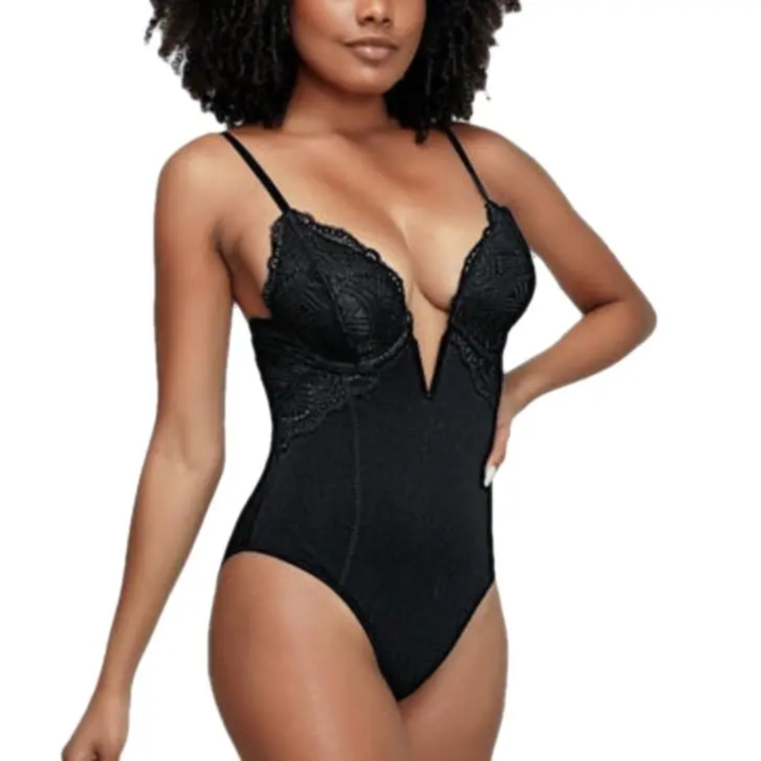 Shapewear Bodysuit for Women Tummy Control Sexy Backless V Neck Thong Bodysuit Built in Bra