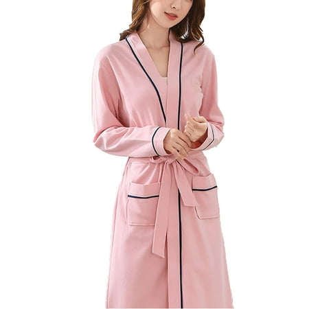 

YMH Fashion Women Soft Long Sleeve Solid Color Pockets Bath Robe Home Gown Sleepwear