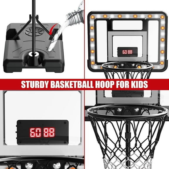 Portable Adjustable Height Basketball Hoop with Scoreboard for Kids, Indoor/Outdoor