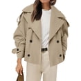 thumbnail image 4 of Spring Fall Women Long Sleeve Solid Double Breasted Lapel Trench Coat with Belt, 4 of 6