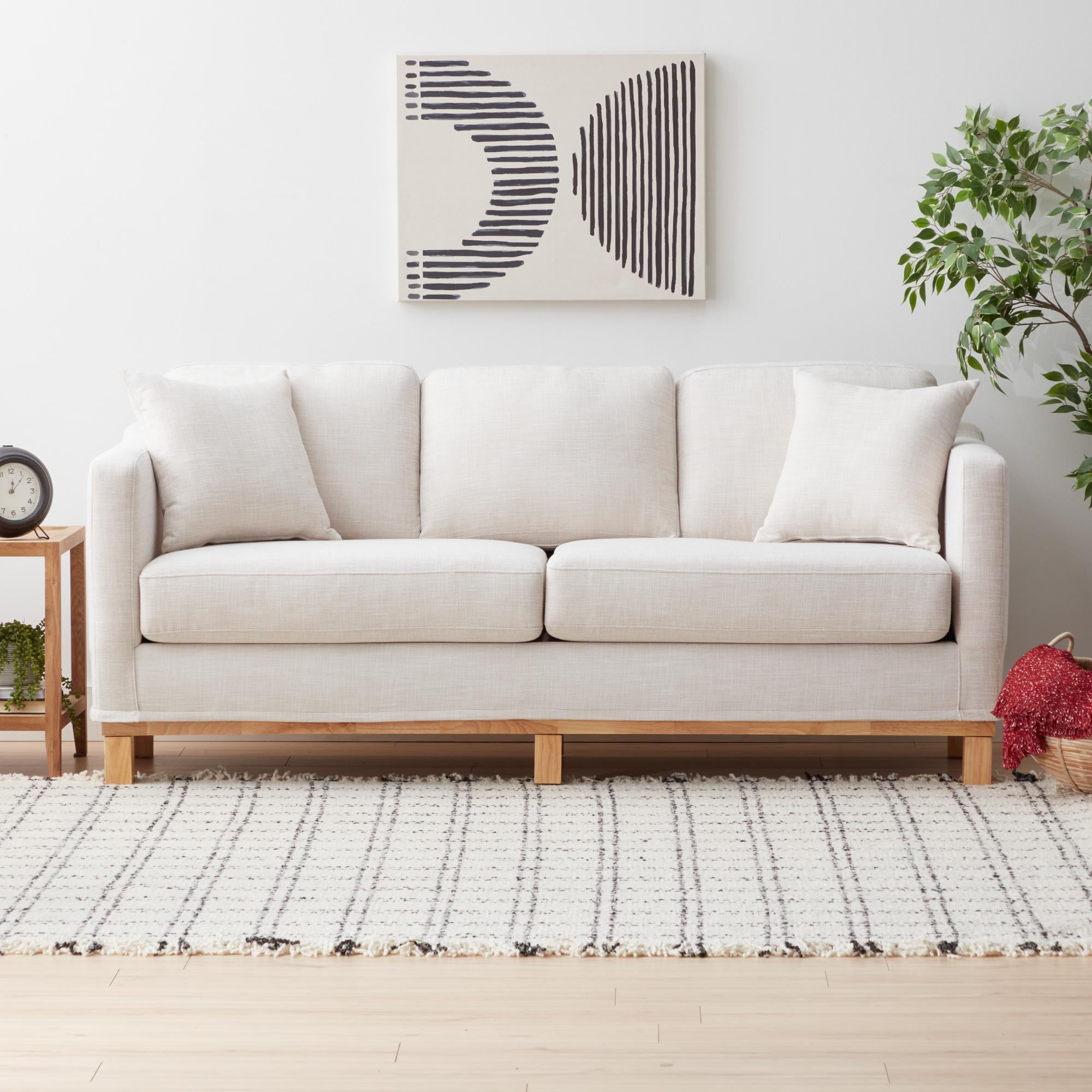 Gap Home Upholstered Wood Base Sofa, Oat - best modern white couch