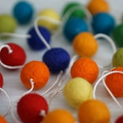 Decomod 100% Wool Felt Ball Garlands 9FT Long 35 Balls - Rainbow Colors Vivid & Bright