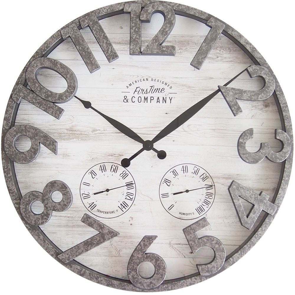 FirsTime & Co.® Shiplap Farmhouse Outdoor Wall Clock, Light Gray, 18 x