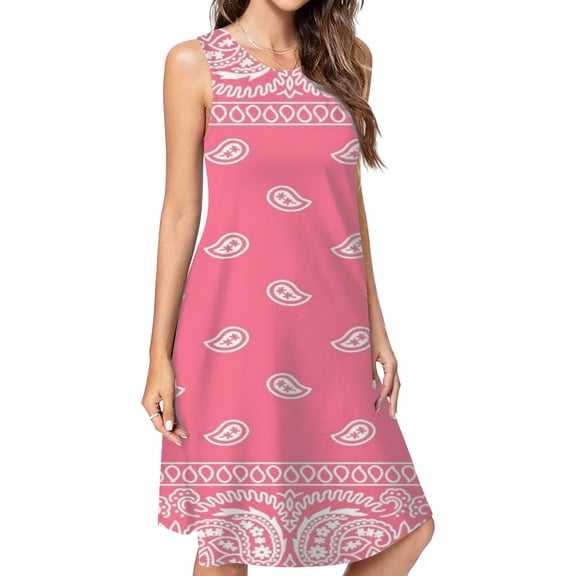 Pink Paisley Bandana Pattern Dress Loose Women'S Dress Beach Dresses With Pockets Dresses For Womens