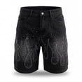 thumbnail image 3 of QQZ Relaxed Fit Denim Shorts Men, Rhinestone Flame Pattern Knee Length Jean Shorts for Hip Hop Party, Street Wear and Casual Outings, 3 of 5