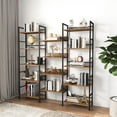 thumbnail image 2 of CoSoTower Triple Wide 5-shelf Bookshelves Industrial Retro Wooden Style Home and Office Large Open Bookshelves, Rustic Brown, 69.3’’W x 11.8’’D x 70.1’’H, 2 of 9