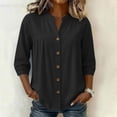 thumbnail image 6 of HongQid Womens Linen Blend Button Down Tunic Ladies Mandarin Neck Pleated Bust 3/4 Sleeve Blouse Casual Shirts, 6 of 7