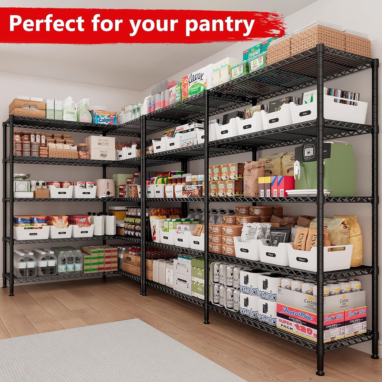 Sailvan 5-Tier Heavy Duty Metal Storage Rack,60"W x 14"D x 72"H Adjustable Wire Shelving Unit,1500 lbs Capacity Garage Pantry Shelves,Black