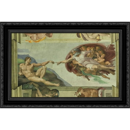 Sistine Chapel Ceiling Creation Of Adam 24x18 Black Ornate Wood Framed Canvas Art By Michelangelo