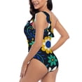 thumbnail image 4 of Cauagu Colorful Mexican Flower Print Women's Sexy One Piece Swimsuits One Shoulder Ruffle Tummy Control Bathing Suit Slimming Swimwear-Medium, 4 of 6