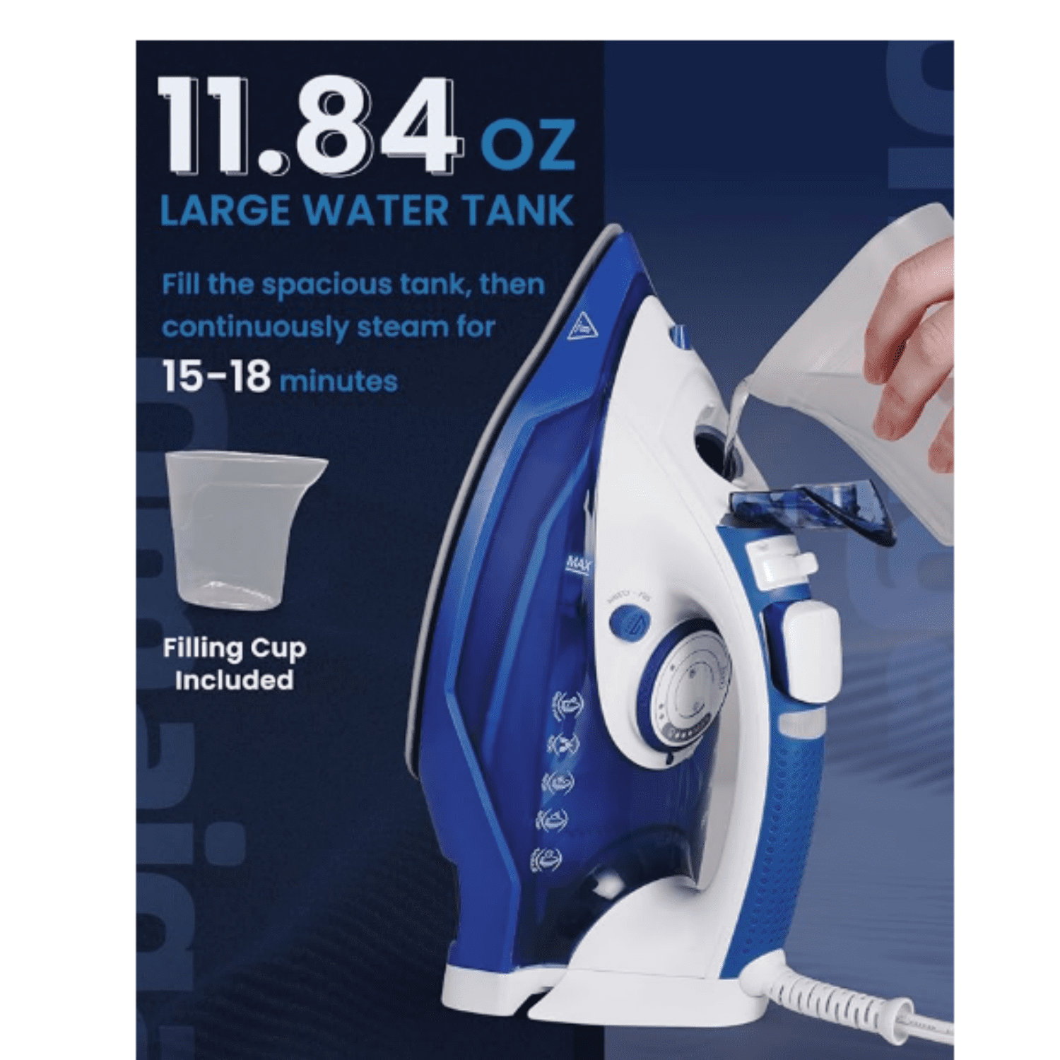 Steam Iron for Clothes, 1500W Clothes Iron with 3-Way Auto-Off, Non-Stick Ceramic Soleplate, Iron for Clothes with 11.84oz Water Tank, Self-Cleaning, Anti-calc, White