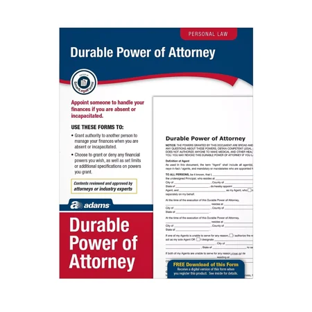 Adams Durable Power of Attorney Legal Form Kit 11"L x 8.5"W Each (ABF LF205)