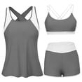 thumbnail image 3 of Bosfbaoi 3-Piece Swimsuit for Women Athletic Tankini Womens Swimsuits Contrast Trim Racerback Tank Top Sports Bra High-Waisted Shorts, 3 of 7