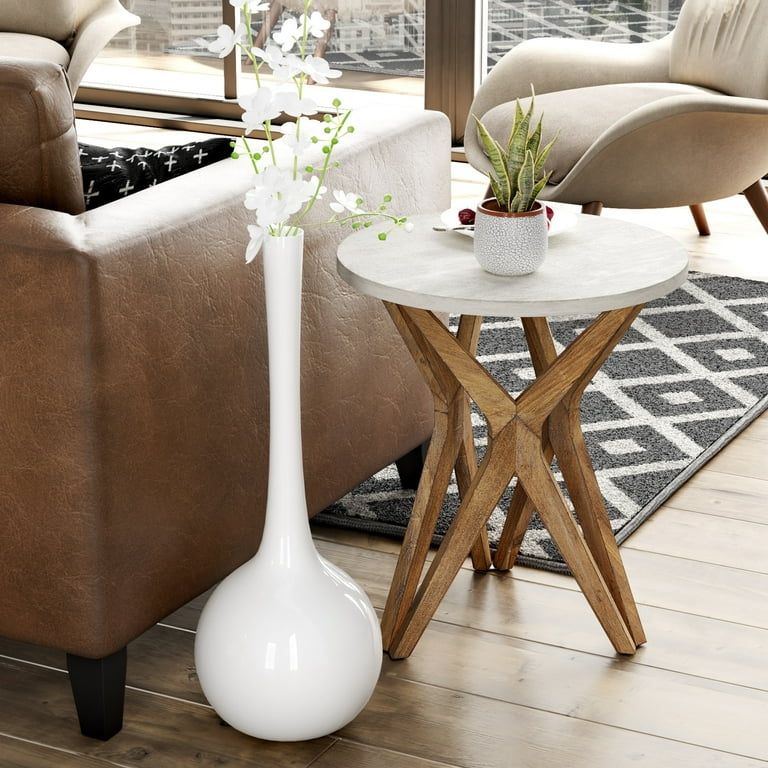 COZAYH Rustic Farm Side Accent Table Distressed White Top Round Four Legs Wood MDF for Living Room Boho Decor Walmart