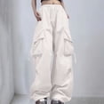 thumbnail image 2 of Pantalones cargo holgados de mujer: cintura alta con cremallera, cintura con cordón, bolsillos, tallas grandes, versátiles, 2 of 4