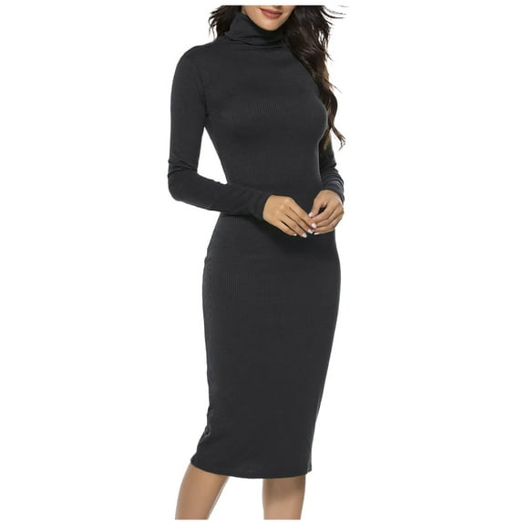Kureaily Women's Turtleneck Ribbed Knit Long Sleeve Slim Fit Sweater Dress Wrap Dress Mini for Women