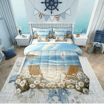 Erosebridal Summer Beach Bedding Sets, Groovy Flower Comforter Sets with Sheets, Sailboat Marine Reversible Bed Sheets Set, Ultra Soft Bedroom Decor, 7pcs