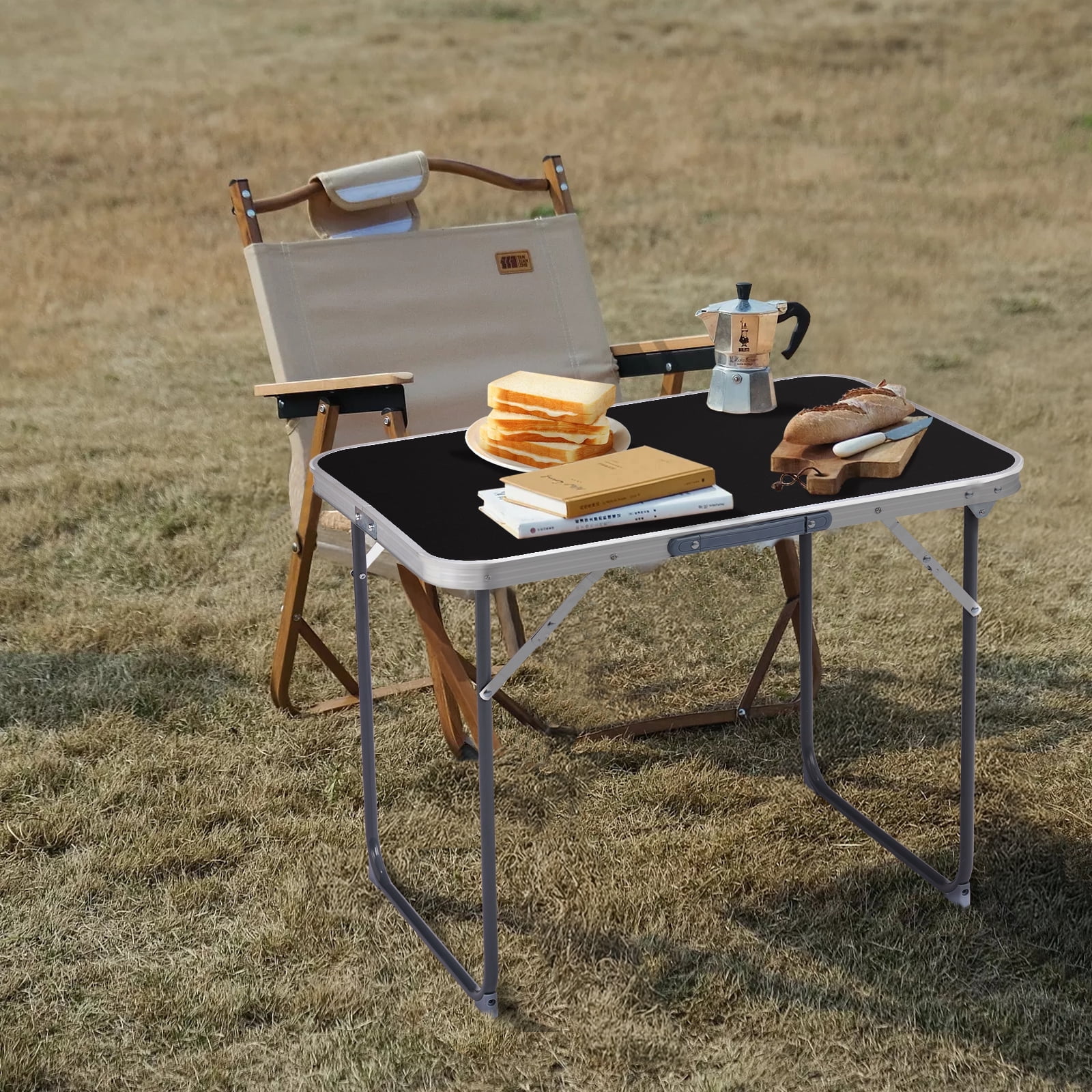 VILLEY Table de camping portable avec pieds réglables, table de plage pliante en aluminium léger avec sac de transport pour cuisine en plein air, pique-nique, plage, jardin, barbecue et fête – Bleu