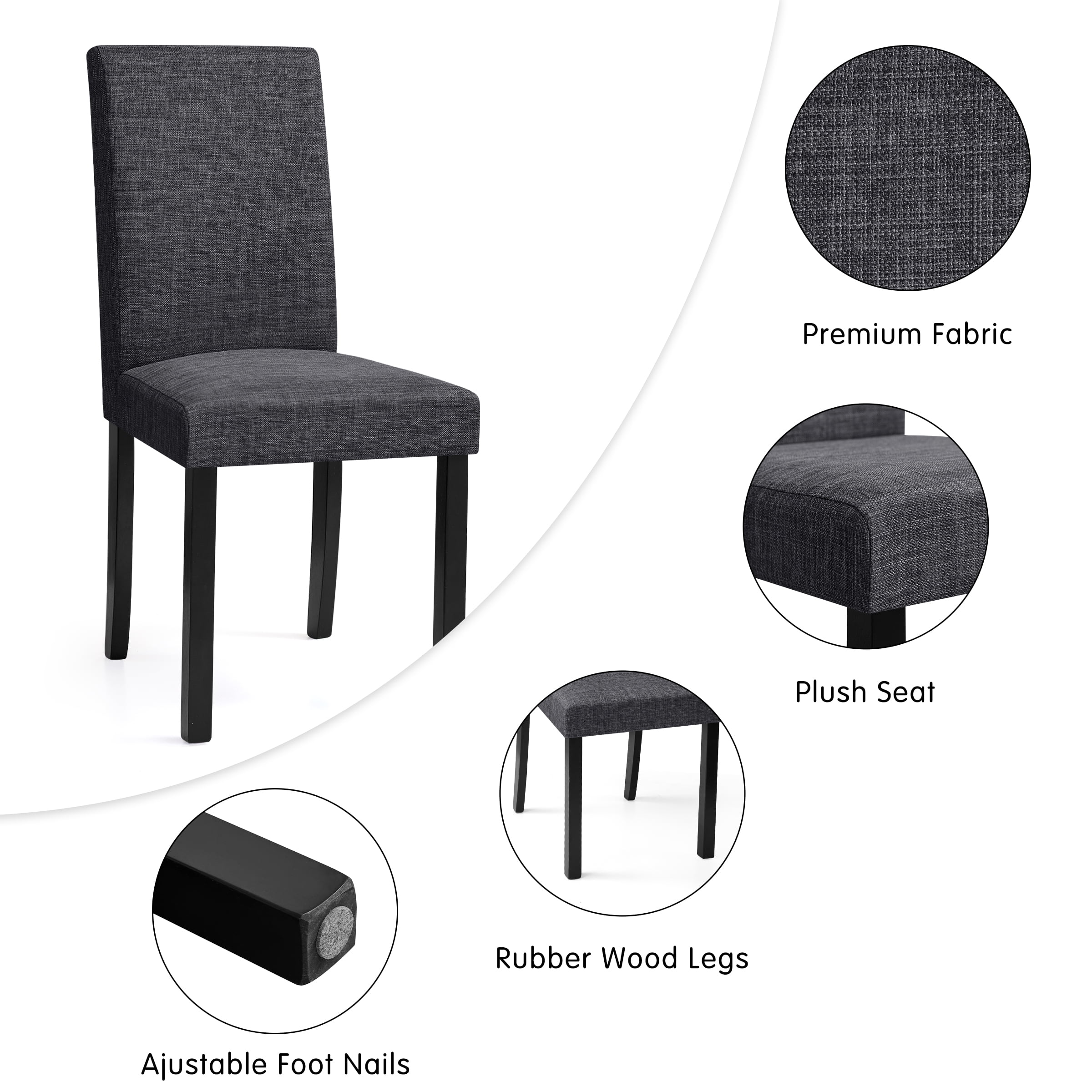Linen Dining Chairs Set of 4, Upholstered Fabric Chairs with Solid Wood Legs for Kitchen Dining Room, Dark Gray