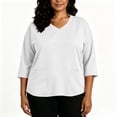 thumbnail image 6 of thefmos Women's V Neck 3/4 Sleeve Pullover Blouse with Pocket Plus Size Solid Color Casual Top Trendy Fall Spring Outfit, White 2XL, 6 of 7