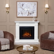 Real Flame Silverton مدفأة كهربائية من الخشب الصلب المعاصر باللون الأبيض