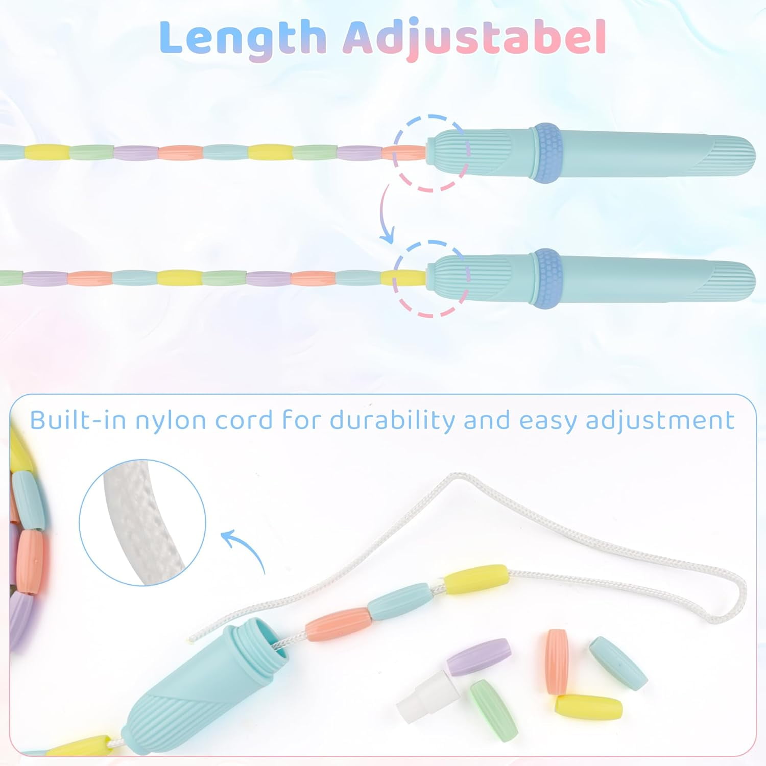 9 FT Upgraded Kids Jump Rope, 2PC Soft Beaded Skipping Rope with Soft Anti-slip Handles, Adjustable Jumping Rope for Kids Adults, Plastic Segmented Long Enough