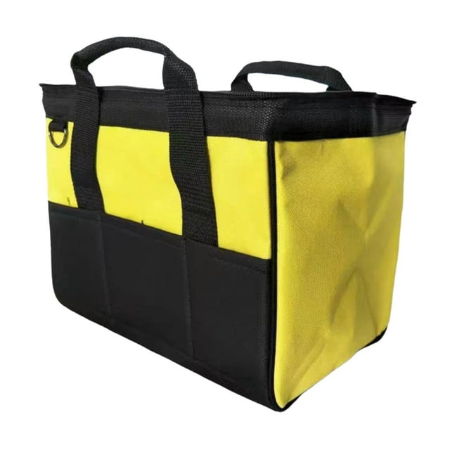 Bolso de hombro para herramientas de tela Oxford, organizador de herramientas, cremallera suave, forro impermeable versátil para hombres, amarillo y