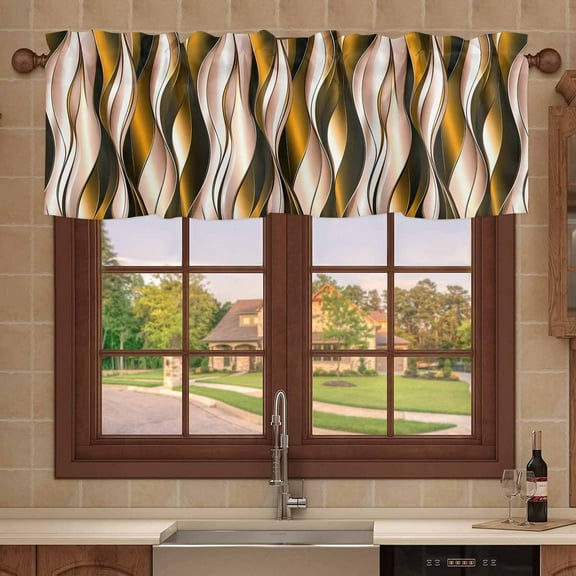 Kitchen Valances for Window, Orange Gradient Stripe Light Filtering Rod Pocket Valance Curtain, Abstract Line Twist Short Curtains Window Topper for Bedroom Bathroom Living Room 54x18in