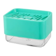 Dish Soap Dispenser Box with Drainage Sponge Holder Hand Press Liquid Soap Caddy Blue