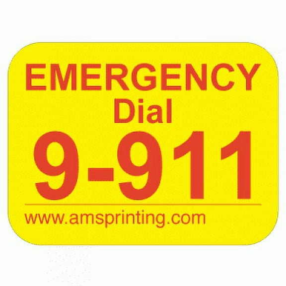 Emergency 911 Phone Stickers, 10 Laminated Stickers on Yellow Gloss with Red Ink. Permanent and Self-adhesive labels. Label Size: 1"(w) x 3/4"(h)