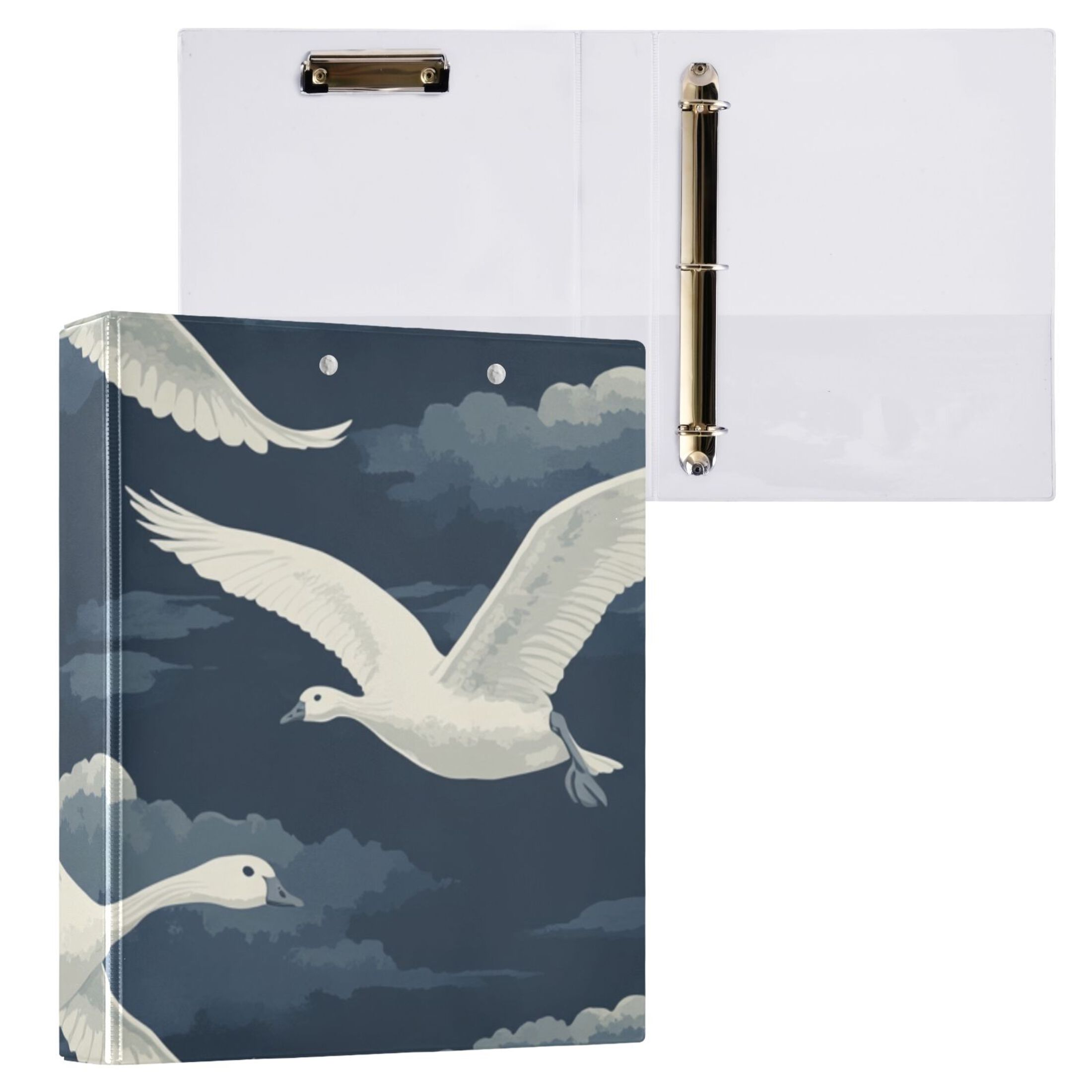 Graceful Geese 3 Ring Binders 1.5 inch Hardcover File Folders with Interior Pockets A4 Size Organizer for School Office Hospital