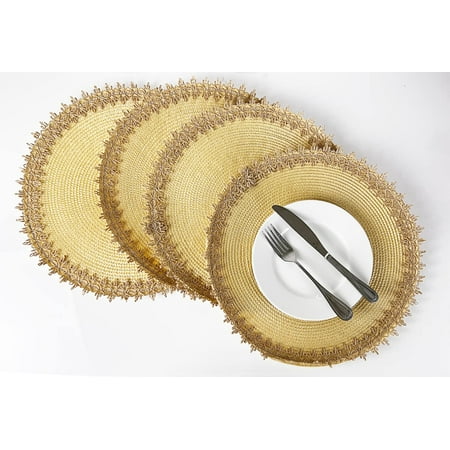 

Fennco Styles Rustic Jute Border Handwoven Placemats 15 Round Set of 4 - Natural Braided Table Mats for Home Dining Room Décor Banquets Holidays Family Gatherings and Special Occasion