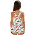 thumbnail image 2 of COEQINE Girls Beach Pool One Piece Swimsuit, Playful Tank Neck and Wide Straps Soft Swimwear with Flared Skirt, Comfortable Swimsuit for Girls 3-4 Years, Cherry Daisy Green, 2 of 8
