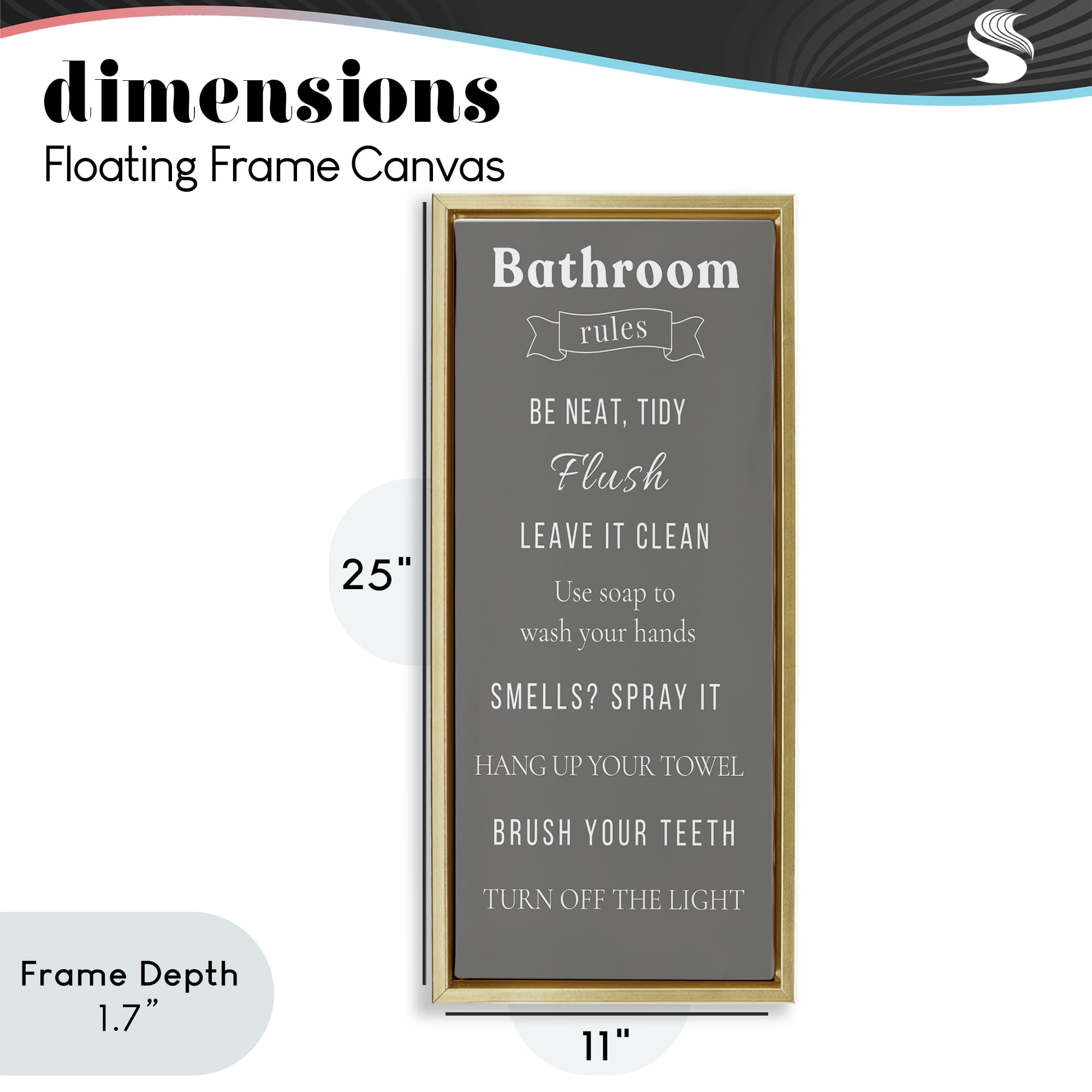 Stupell Industries Bathroom Rules Reminders Gold Framed Floater Canvas Wall Art, design by Julia Frost