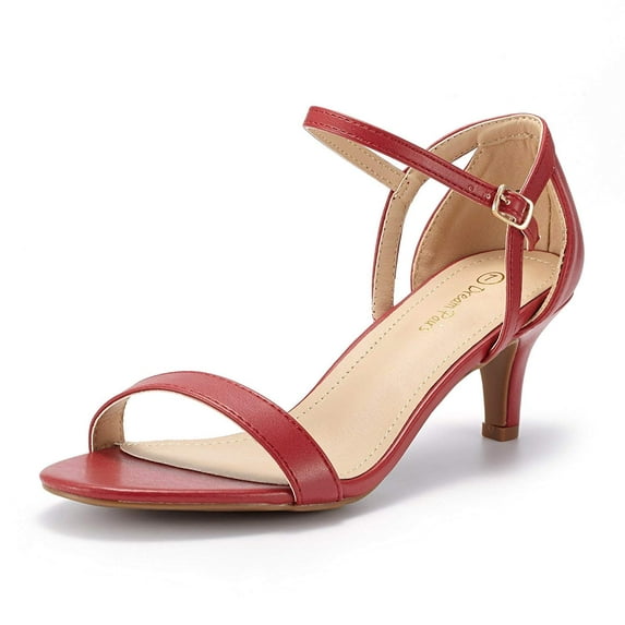 Dream Pairs Women's Low Stilettos Heel Sandals Ankle Strap Work Dress Shoes LEXII RED/PU Size 5.5