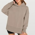 thumbnail image 4 of Oversized Hoodies for Women Fleece Side Slit Hooded Sweatshirts Thumbhole Long Sleeve Sweatshirts Cozy Pullover Shirts Khaki 2XL, 4 of 7