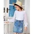 thumbnail image 3 of Oudiya Girls Long Sleeve White Pullover Shirt with Ruffle Cuffs Swiss Dots Kids 5-12Y Crewneck Top Blouse, 3 of 6